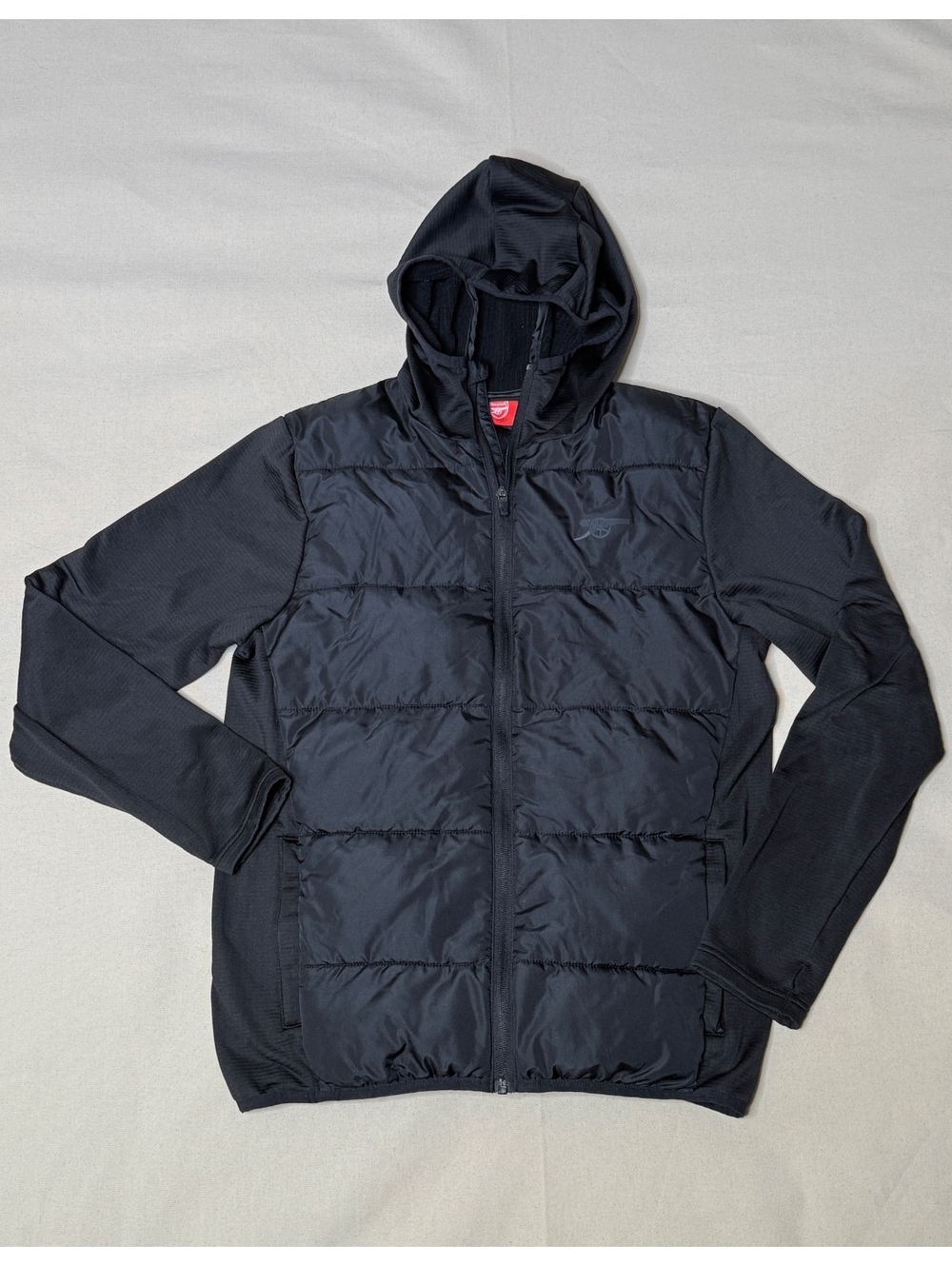 Arsenal FC Black Hooded Hybrid Puffer Jacket Full Zip Unisex Small